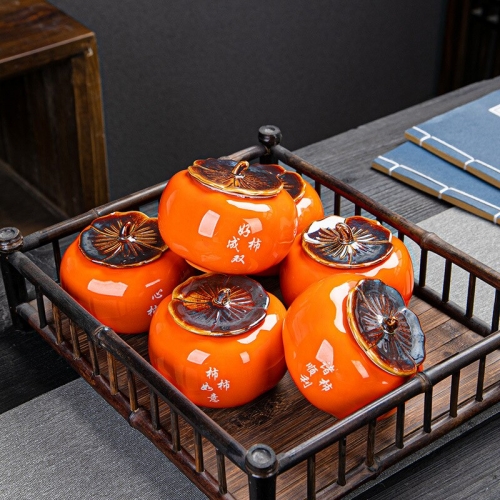 Tea Caddy Simulation Persimmon Ruyi Sealed Pot Ceramic Tea Caddy Wholesale Clay Pot Chinese Porcelain Ceramic Coffee Pot Gift