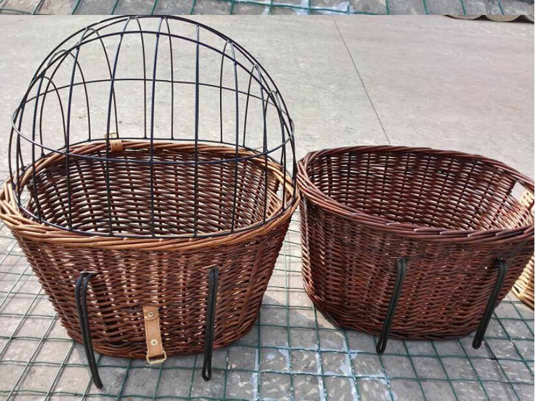 Wicker bicycle basket with cover,dog bike basket,metal hooks