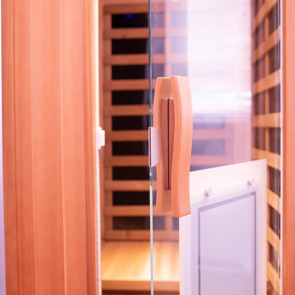 Xmatch Far Infrared Wooden Sauna Room, 1-Person Size, with 1510W, 8 Low EMF Heaters, 10 Minutes Pre-Warm up, Time and Temp Pre-Set, 2 Wireless Speaker