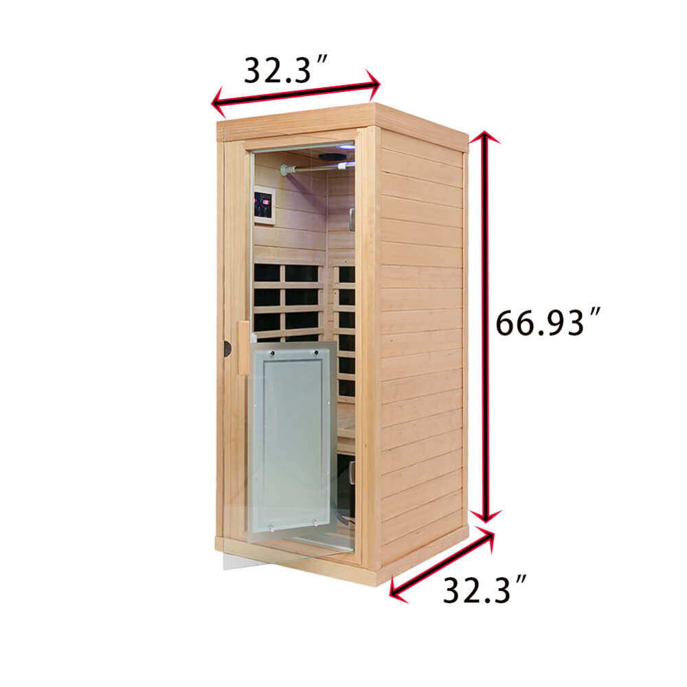 Xmatch Far Infrared Wooden Sauna Room, 1-Person Size, with 1350W, 8 Low EMF Heaters, 10 Minutes Pre-Warm up, Time and Temp Pre-Set, 2 Wireless Speaker