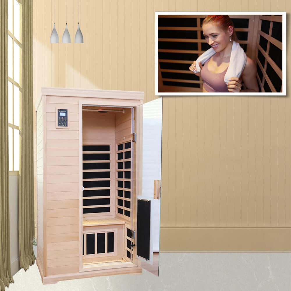 Xmatch Far Infrared Wooden Sauna Room, 2-Person Size, with 1750W, 9 Low EMF Heaters, 10 Minutes Pre-Warm up, Time and Temp Pre-Set, 2 Wireless Speaker