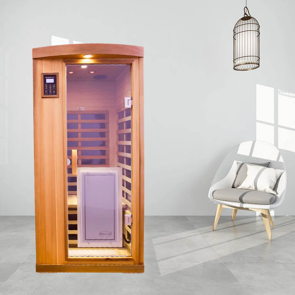 Xmatch Far Infrared Wooden Sauna Room, 1-Person Size, with 1510W, 8 Low EMF Heaters, 10 Minutes Pre-Warm up, Time and Temp Pre-Set, 2 Wireless Speaker