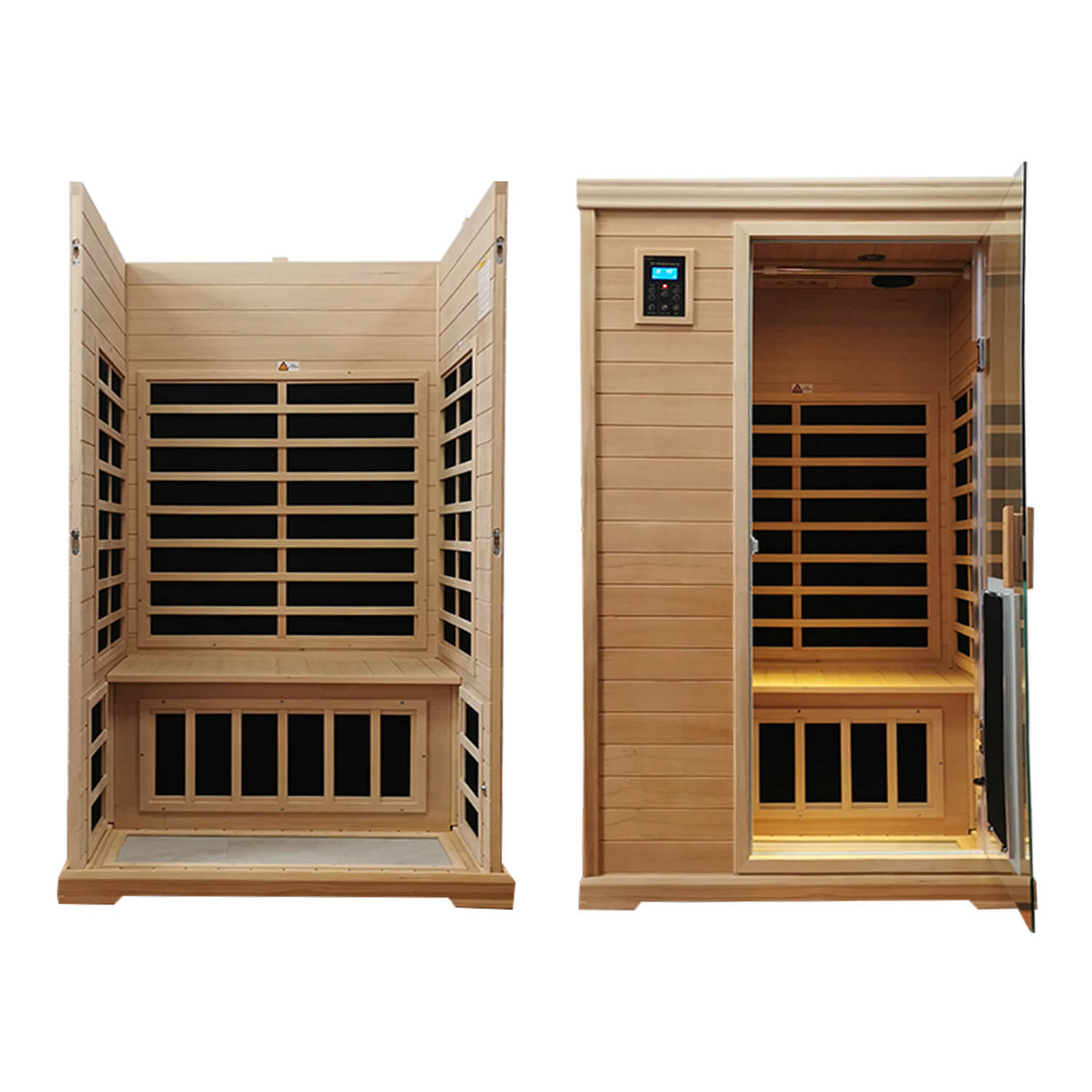 Xmatch Far Infrared Wooden Sauna Room, 2-Person Size, with 1750W, 9 Low EMF Heaters, 10 Minutes Pre-Warm up, Time and Temp Pre-Set, 2 Wireless Speaker