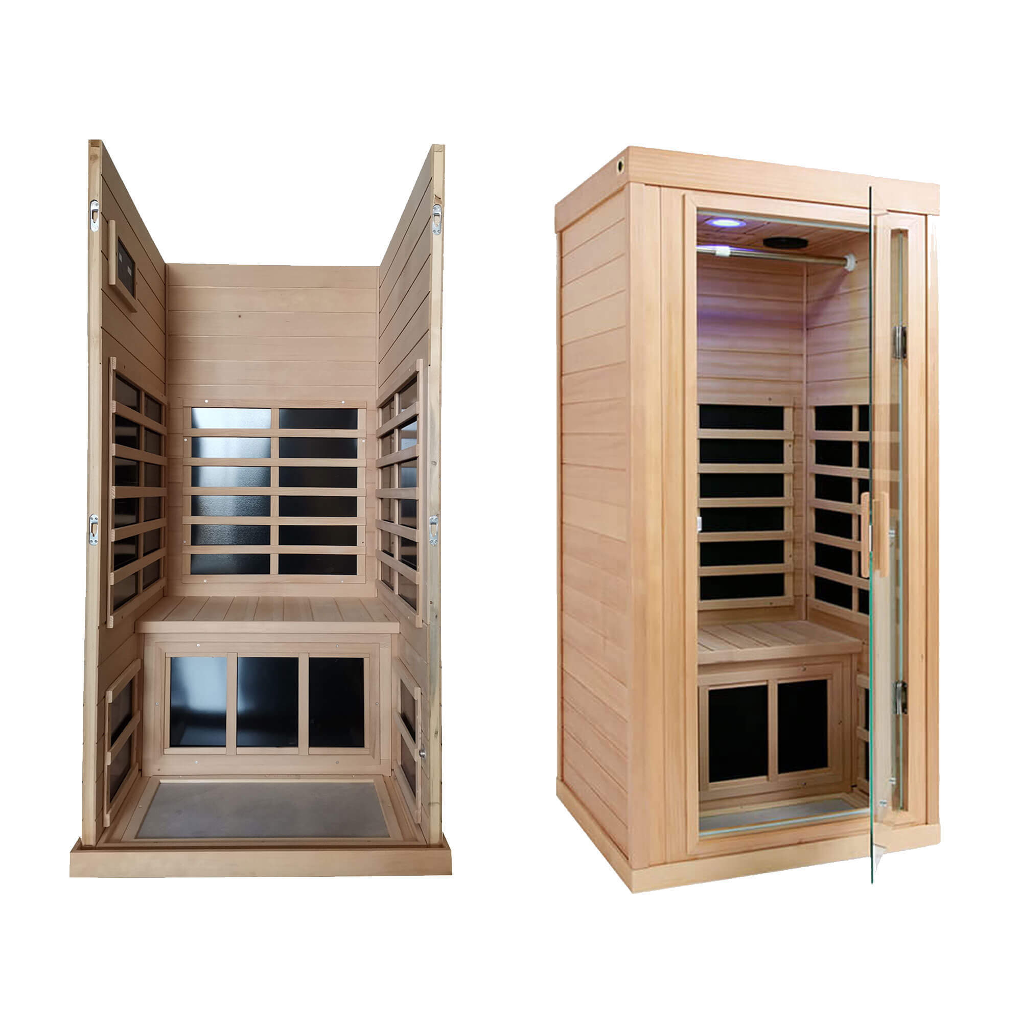 Xmatch Far Infrared Wooden Sauna Room, 1-Person Size, with 1350W, 8 Low EMF Heaters, 10 Minutes Pre-Warm up, Time and Temp Pre-Set, 2 Wireless Speaker