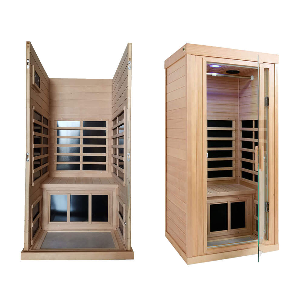 Xmatch Far Infrared Wooden Sauna Room, 1-Person Size, with 1350W, 8 Low EMF Heaters, 10 Minutes Pre-Warm up, Time and Temp Pre-Set, 2 Wireless Speaker
