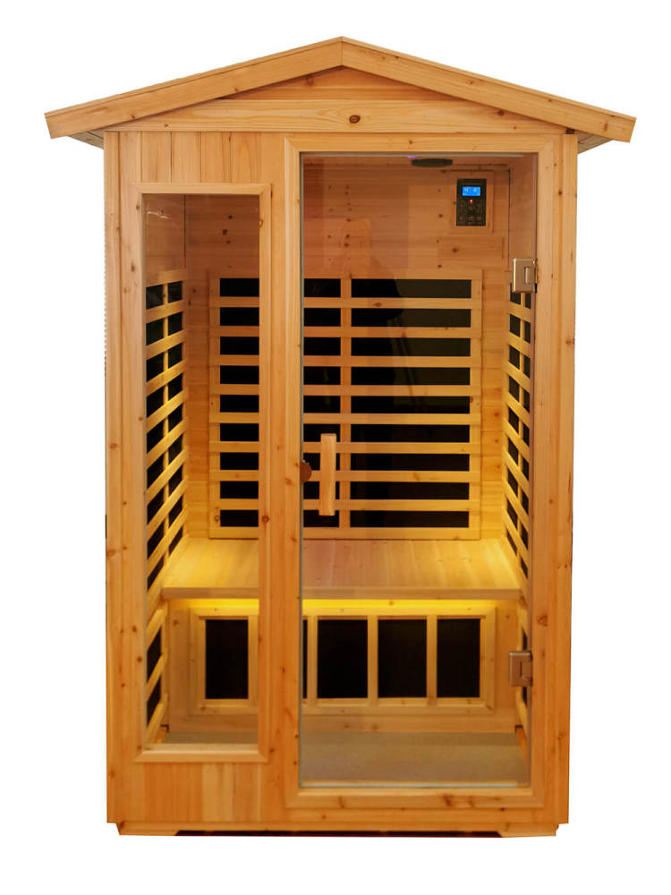 Xmatch Far Infrared Wooden Outdoor Sauna, 2-Person Size 1750W, 9 Low EMF Heaters, 10 Minutes Pre-Warm up, Time and Temp Pre-Set, 2 Wireless Speakers,