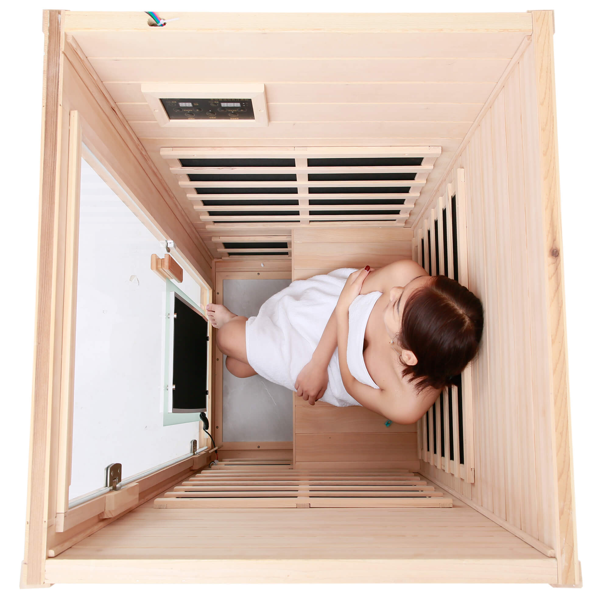 Xmatch Far Infrared Wooden Sauna Room, 1-Person Size, with 1350W, 8 Low EMF Heaters, 10 Minutes Pre-Warm up, Time and Temp Pre-Set, 2 Wireless Speaker