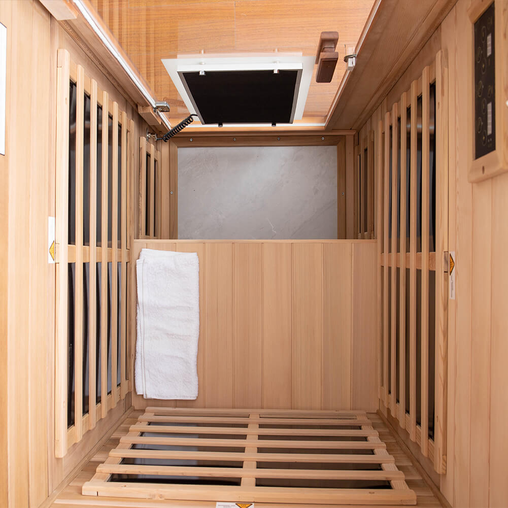 Xmatch Far Infrared Wooden Sauna Room, 1-Person Size, with 1350W, 8 Low EMF Heaters, 10 Minutes Pre-Warm up, Time and Temp Pre-Set, 2 Wireless Speaker