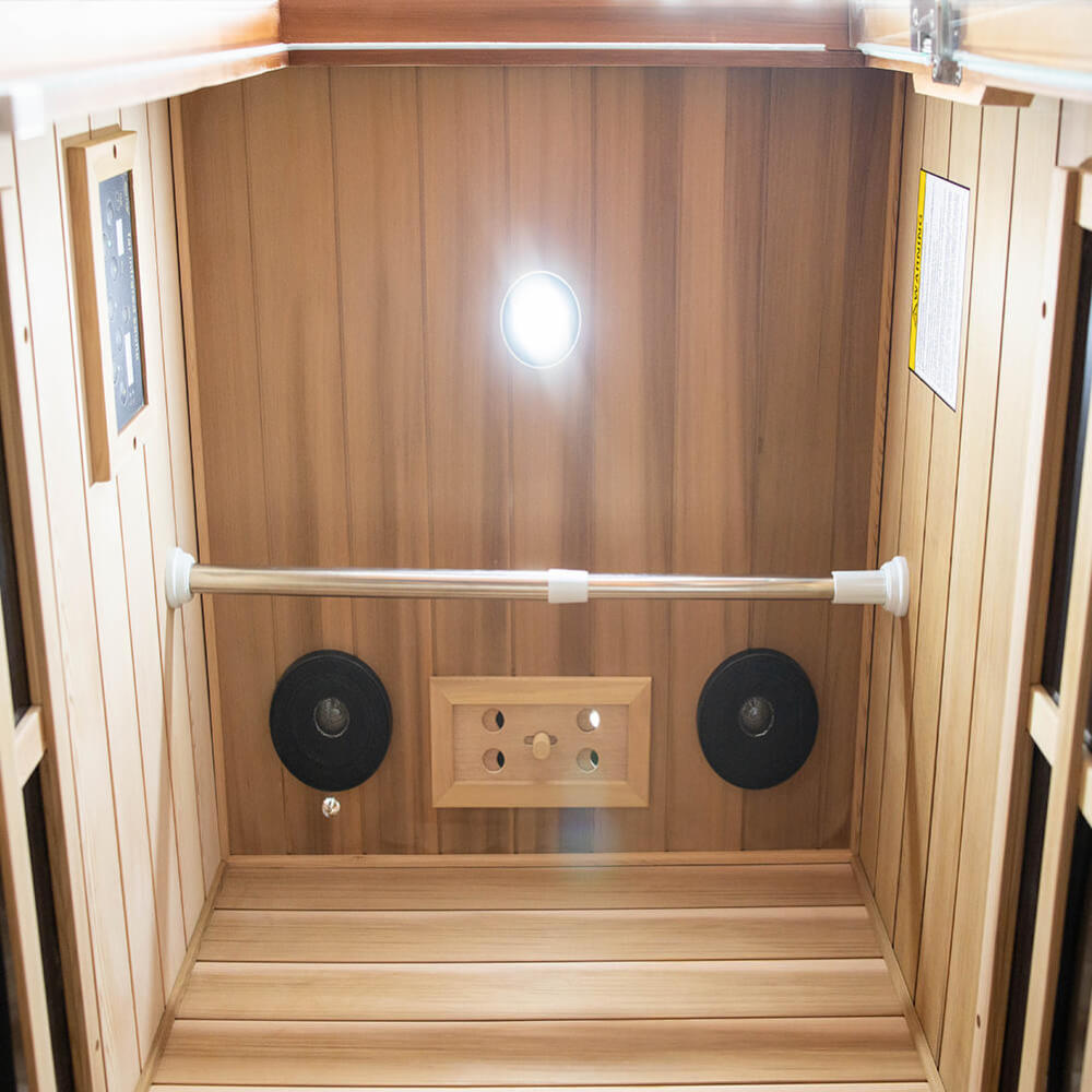 Xmatch Far Infrared Wooden Sauna Room, 1-Person Size, with 1350W, 8 Low EMF Heaters, 10 Minutes Pre-Warm up, Time and Temp Pre-Set, 2 Wireless Speaker