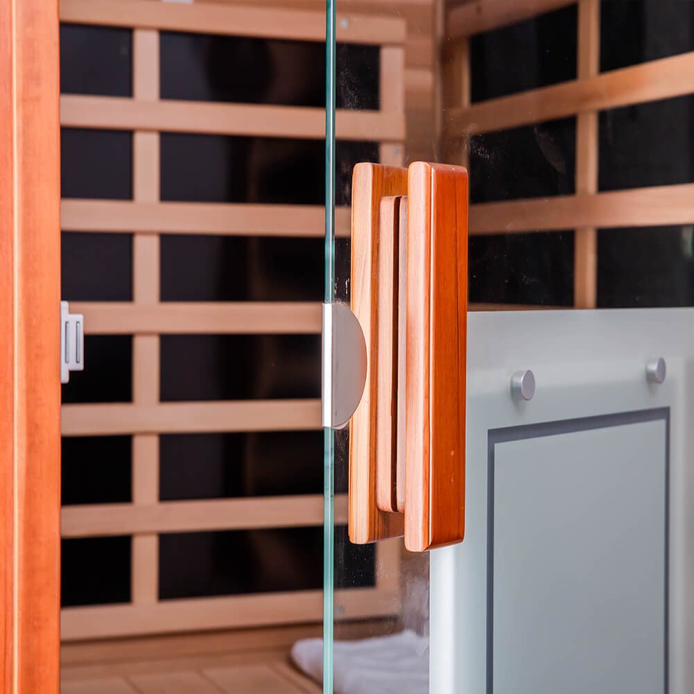 Xmatch Far Infrared Wooden Sauna Room, 1-Person Size, with 1350W, 8 Low EMF Heaters, 10 Minutes Pre-Warm up, Time and Temp Pre-Set, 2 Wireless Speaker