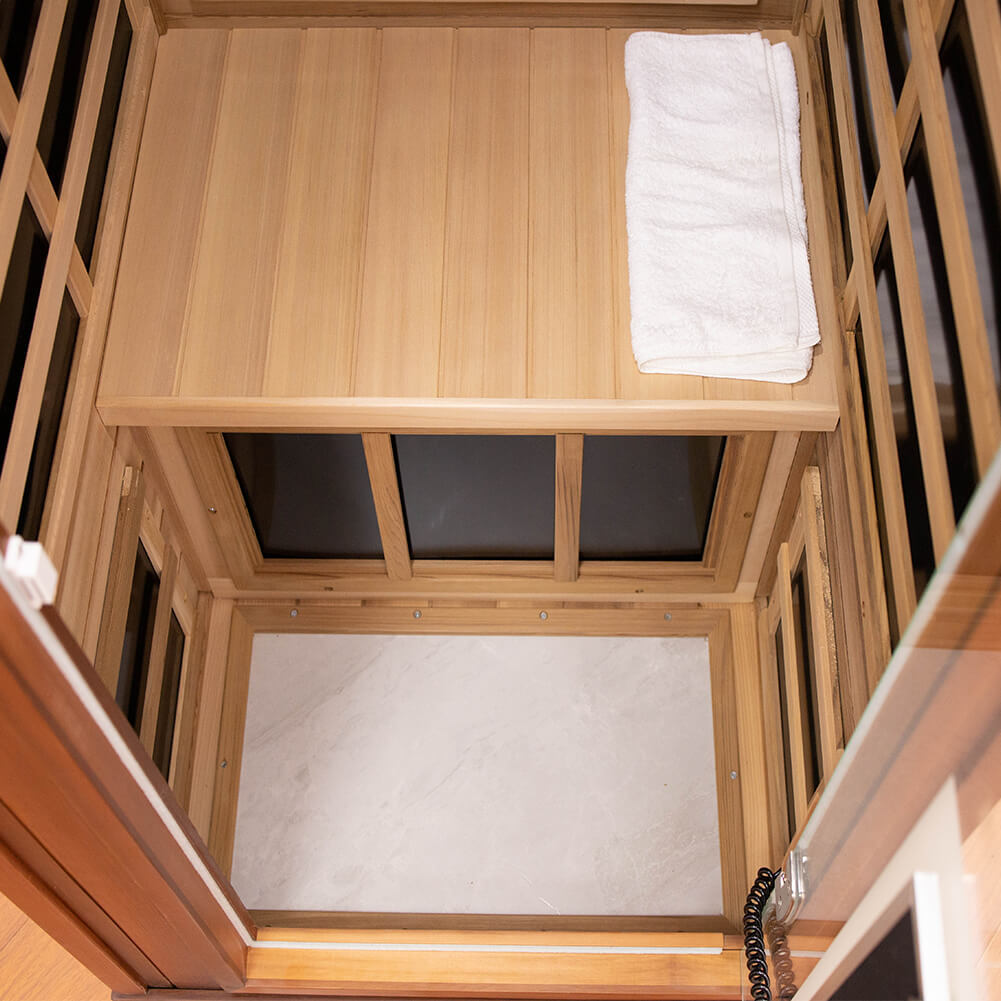 Xmatch Far Infrared Wooden Sauna Room, 1-Person Size, with 1350W, 8 Low EMF Heaters, 10 Minutes Pre-Warm up, Time and Temp Pre-Set, 2 Wireless Speaker