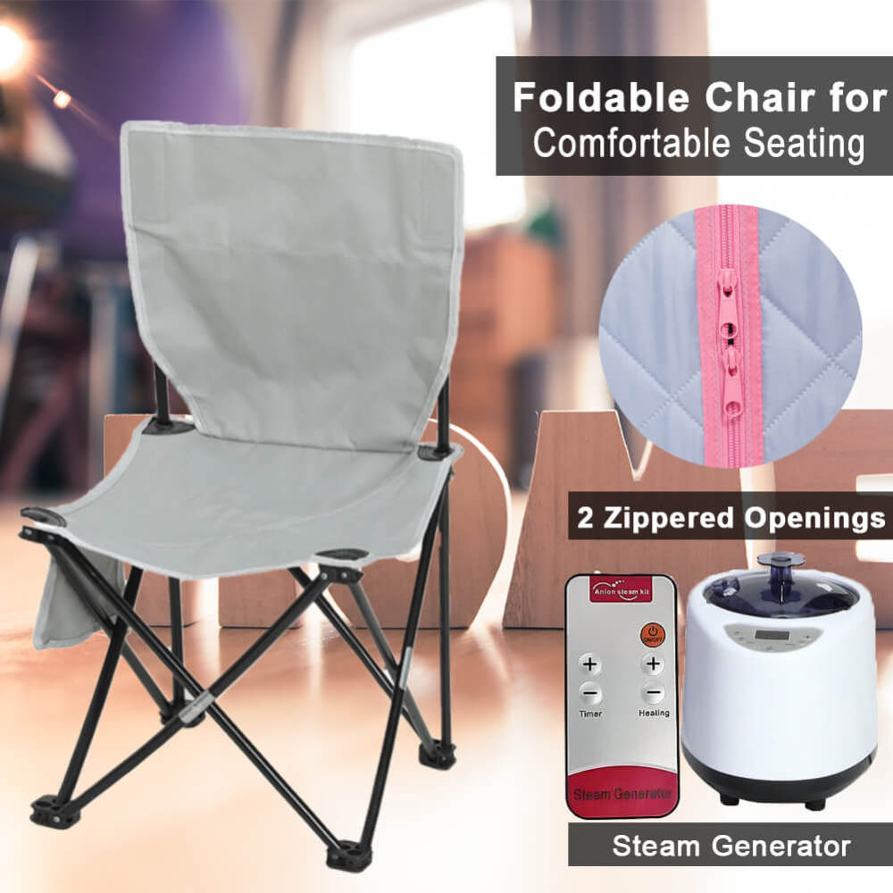 Xmatch Portable Steam Sauna Tent in Full Size with Rated Power 1000 W & 2L Steamer (Steam/Gray)