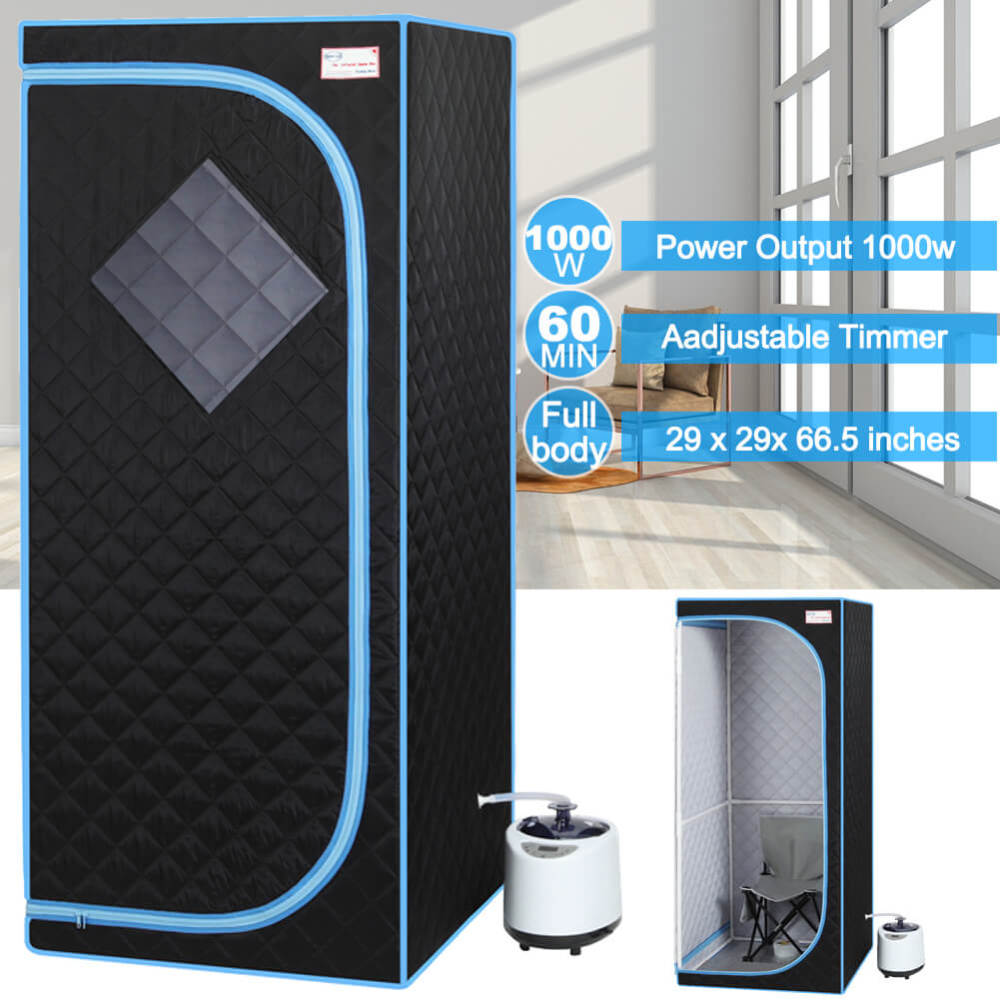 Xmatch Portable Steam Sauna Tent in Full Size with Rated Power 1000 W & 2L Steamer (Steam/Black)