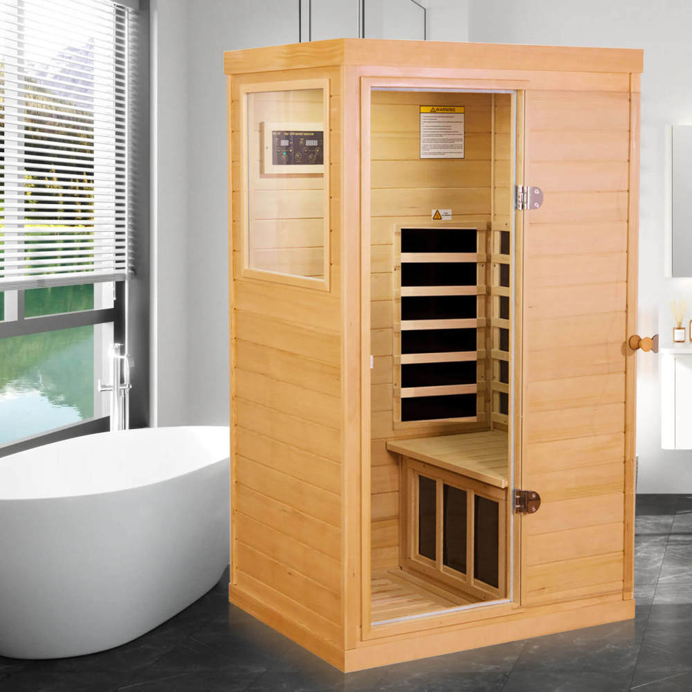 Xmatch Saunas 909Mini Far Infrared Sauna, Indoor Dry Sauna (Hemlock Wood, 1 Person Mini Size Left Door)