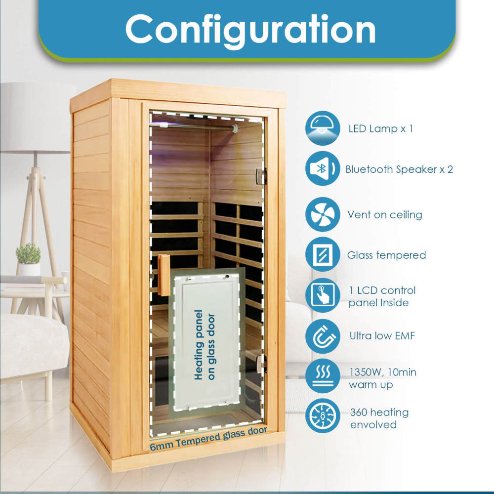 Xmatch Saunas 906Mini Far Infrared Sauna, Indoor Wooden Dry Sauna (Hemlock Wood, 1 Person Mini Size 360 Envolved)