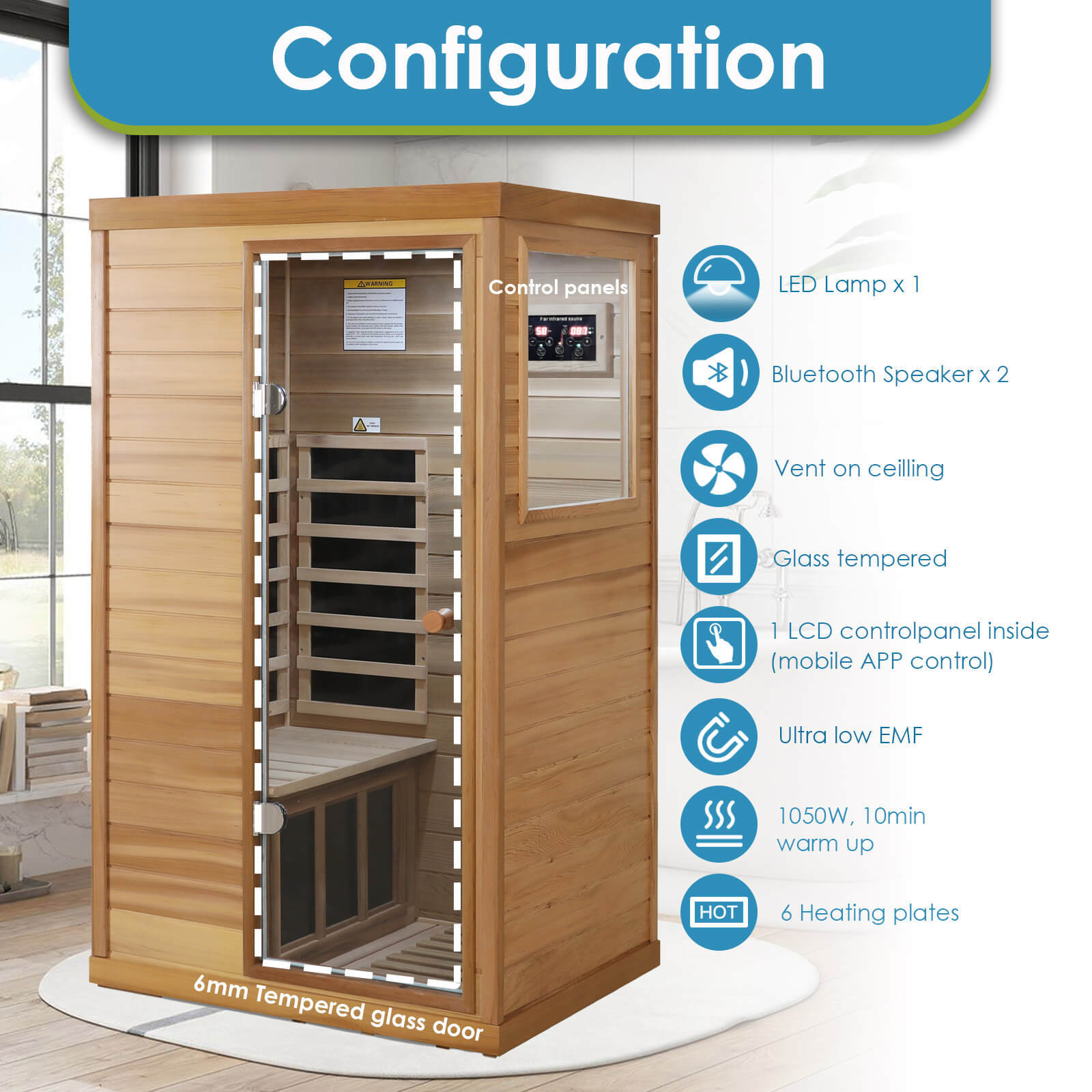 Xmatch Saunas 909Mini Far Infrared Sauna, Indoor Dry Sauna (Red Cedar, 1 Person Mini Size Right Door)
