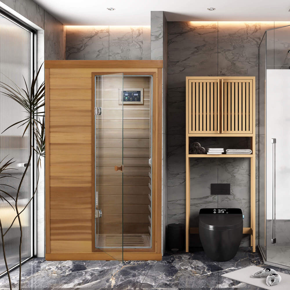 Xmatch Saunas 909Mini Far Infrared Sauna, Indoor Dry Sauna (Red Cedar, 1 Person Mini Size Right Door)