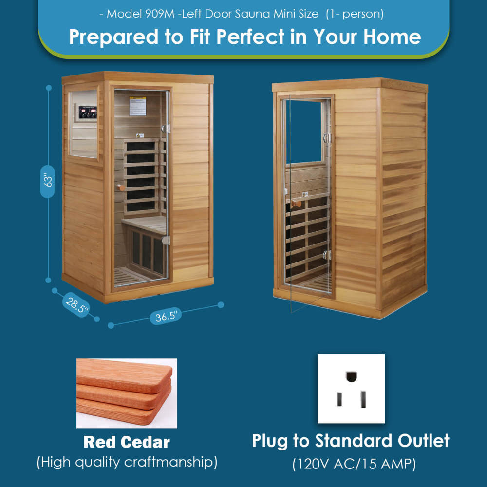 Xmatch Saunas 909Mini Far Infrared Sauna, Indoor Dry Sauna (Red Cedar, 1 Person Mini Size Left Door)