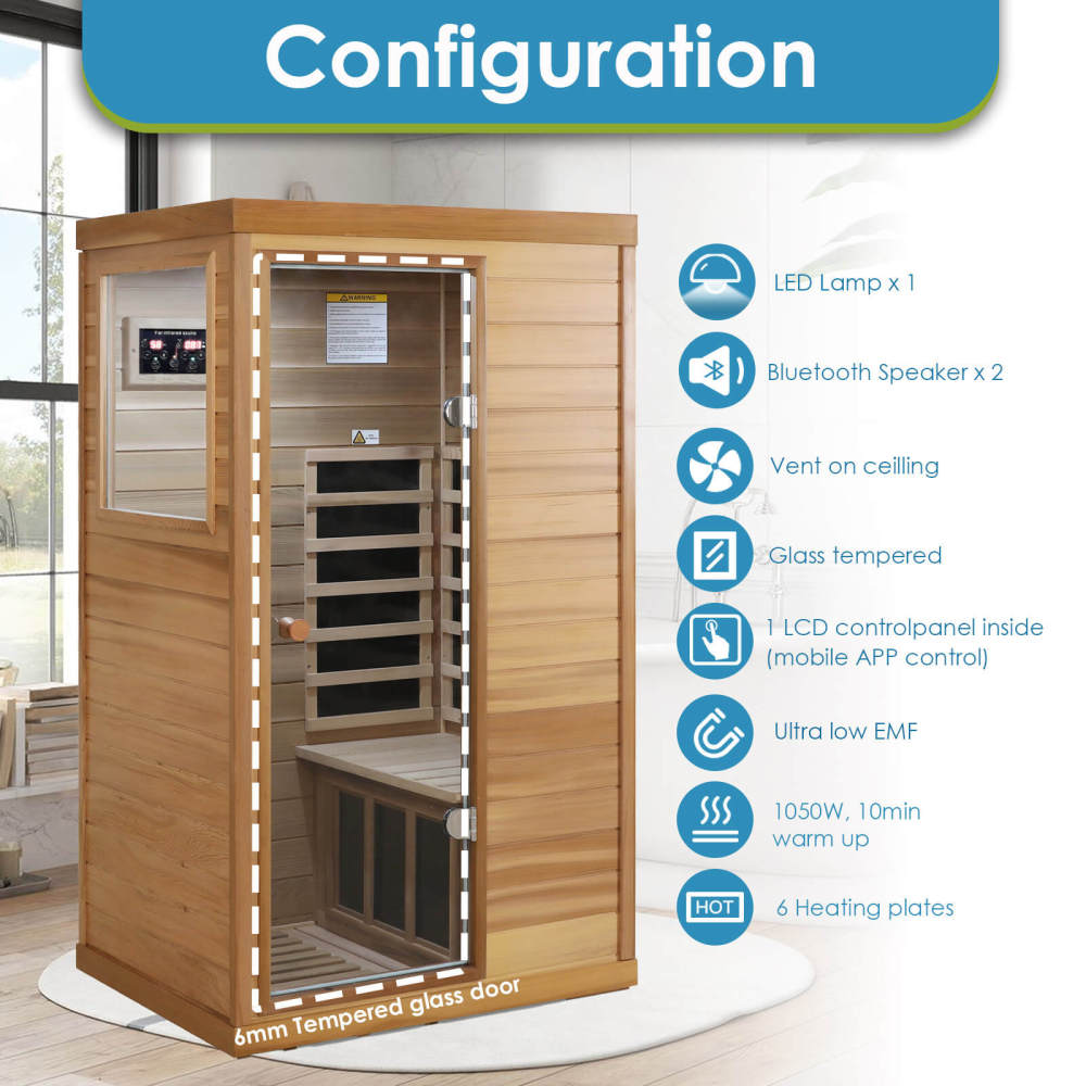 Xmatch Saunas 909Mini Far Infrared Sauna, Indoor Dry Sauna (Red Cedar, 1 Person Mini Size Left Door)