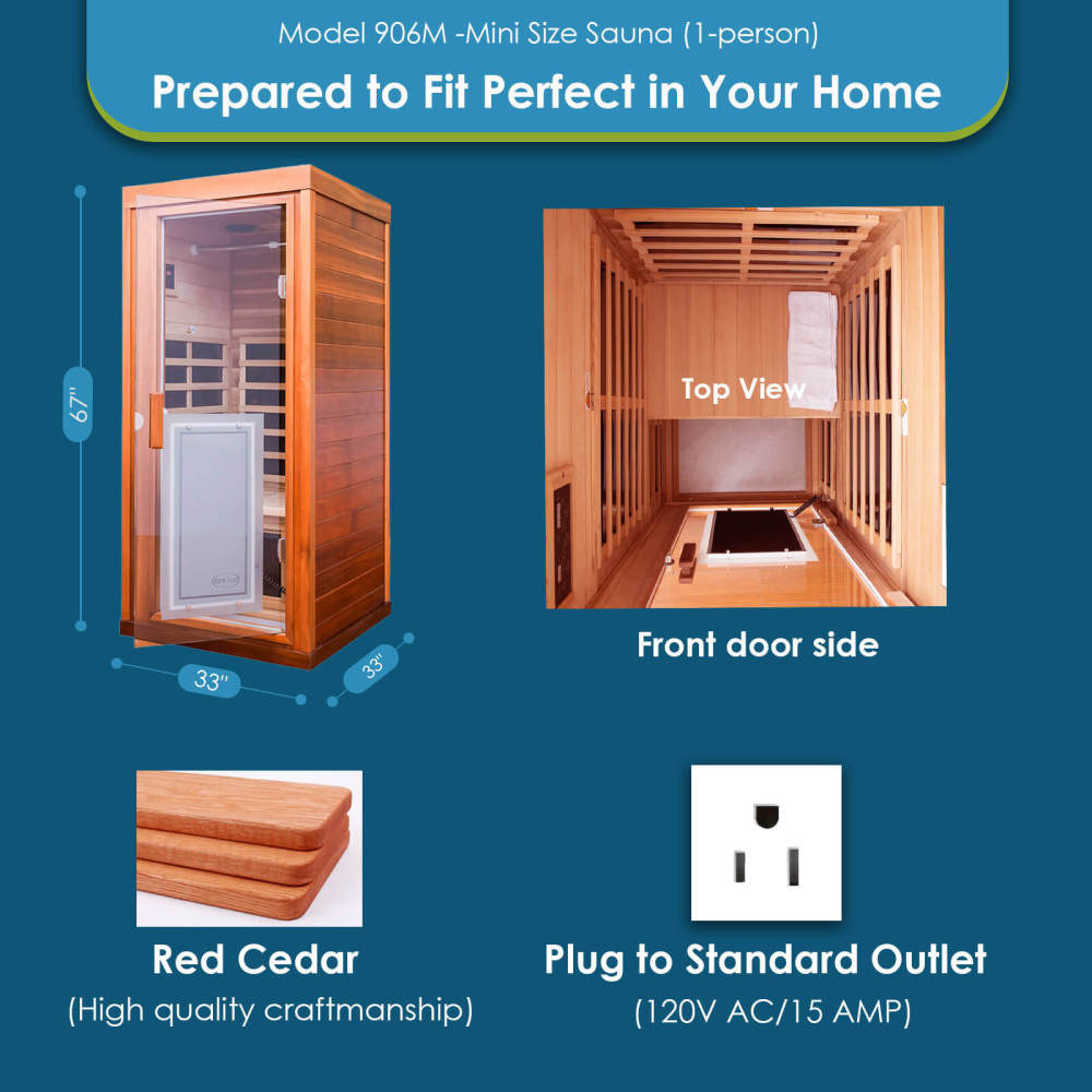Xmatch Saunas 906Mini Far Infrared Sauna, Indoor Wooden Dry Sauna (Red Cedar, 1 Person Mini Size 360 Envolved)