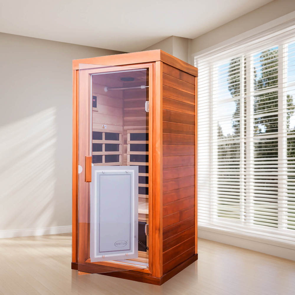 Xmatch Saunas 906Mini Far Infrared Sauna, Indoor Wooden Dry Sauna (Red Cedar, 1 Person Mini Size 360 Envolved)