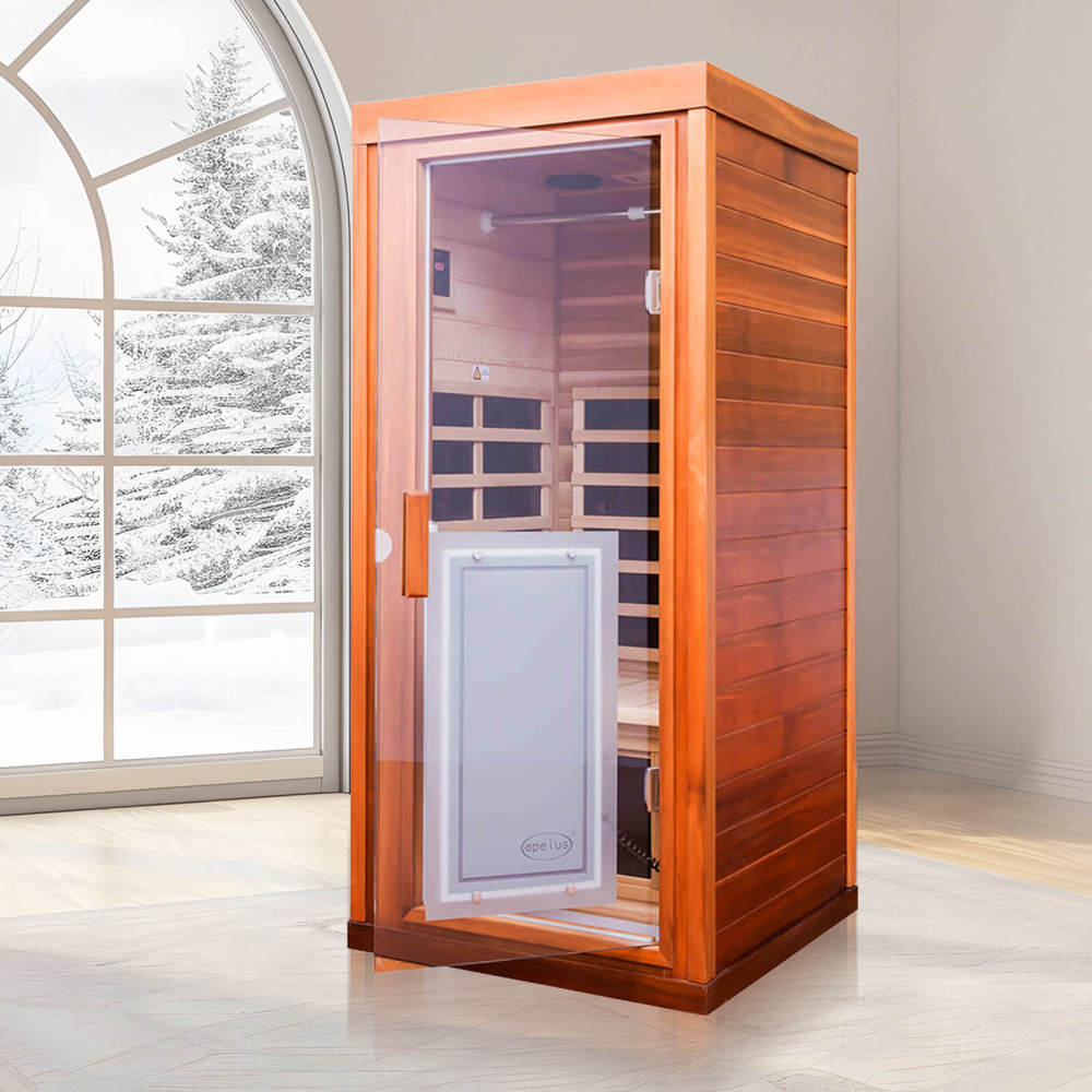 Xmatch Saunas 906Mini Far Infrared Sauna, Indoor Wooden Dry Sauna (Red Cedar, 1 Person Mini Size 360 Envolved)