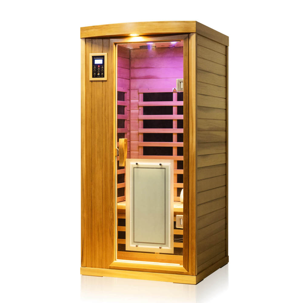 Xmatch Saunas 901B Far Infrared Sauna, Indoor Wooden Dry Sauna Low EMF (Red Cedar, 1-Person Plus Size 360 Envolved)