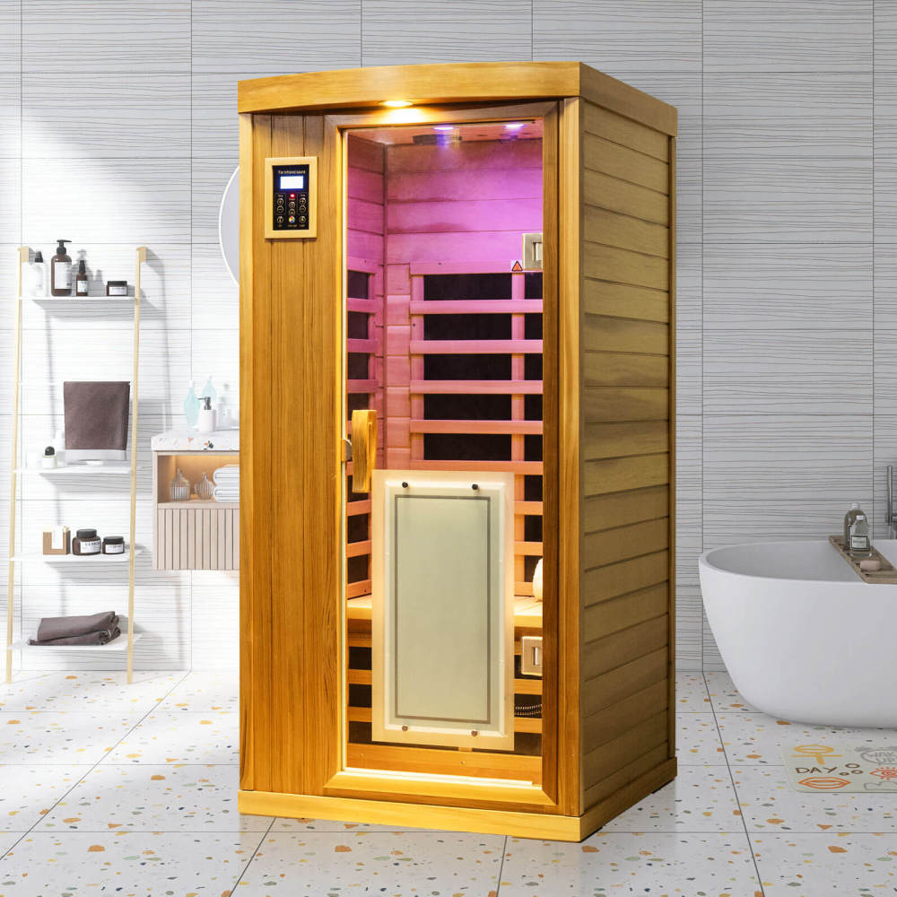 Xmatch Saunas 901B Far Infrared Sauna, Indoor Wooden Dry Sauna Low EMF (Red Cedar, 1-Person Plus Size 360 Envolved)