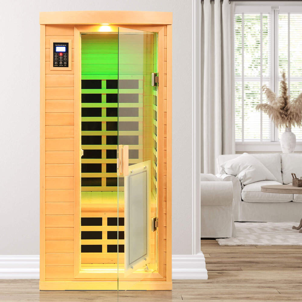 Xmatch Saunas 901B Far Infrared Sauna, Indoor Wooden Dry Sauna Low EMF (Hemlock Wood, 1-Person Size 360 Envolved)