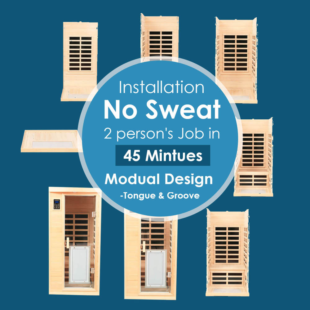 Xmatch Saunas 901B Far Infrared Sauna, Indoor Wooden Dry Sauna Low EMF (Hemlock Wood, 1-Person Size 360 Envolved)