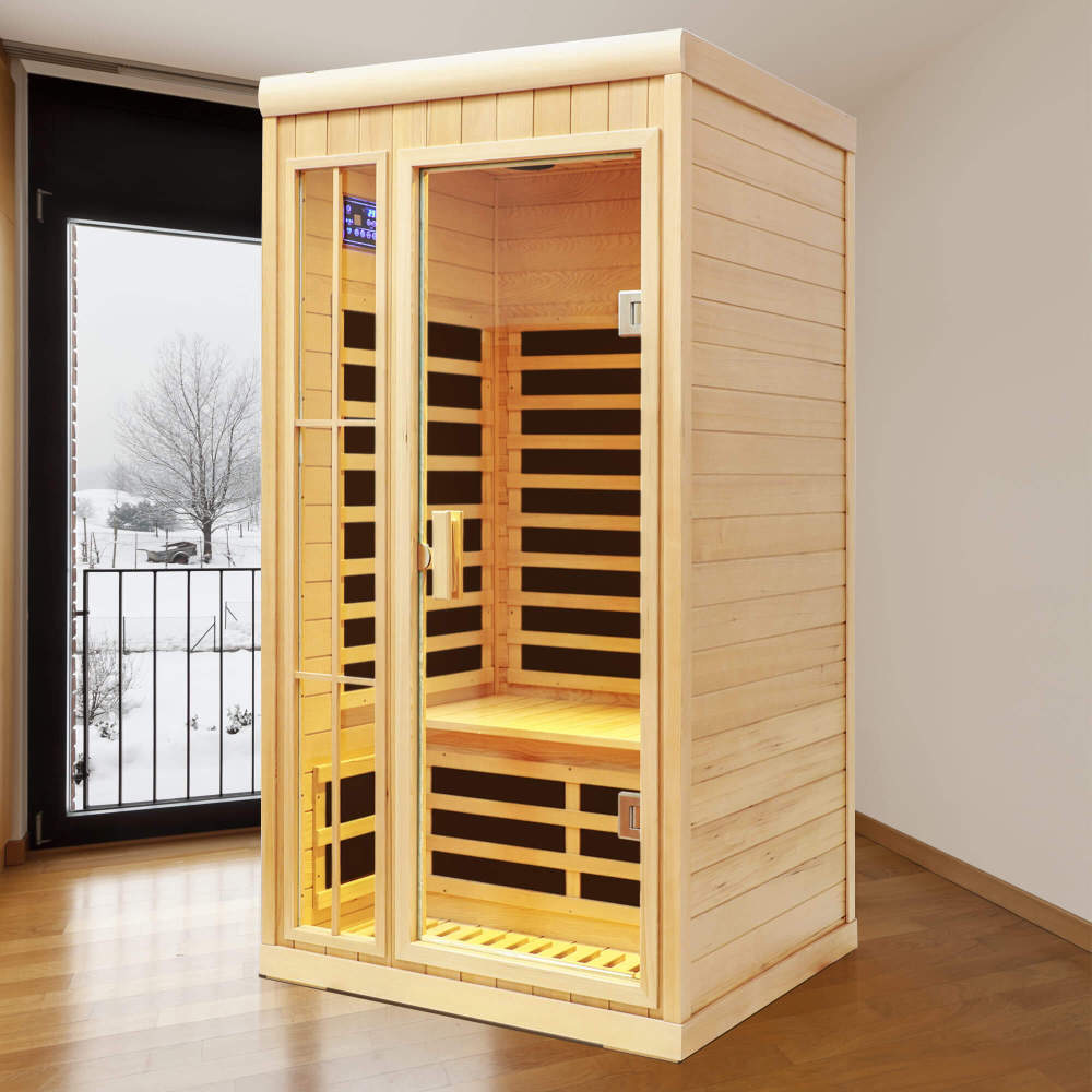 Xmatch Saunas 901P Far Infrared Sauna, Indoor Wooden Dry Sauna Low EMF (Hemlock Wood, 2-Person Compact Size)