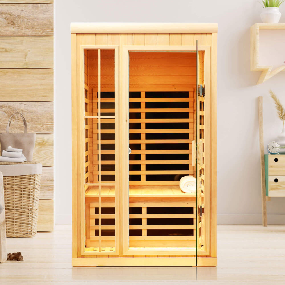 Xmatch Saunas 901P Far Infrared Sauna, Indoor Wooden Dry Sauna Low EMF (Hemlock Wood, 2-Person Compact Size)