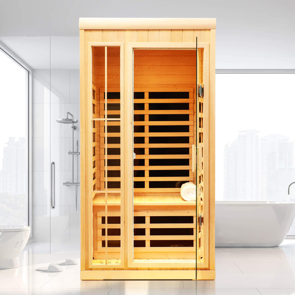 Xmatch Saunas 901P Far Infrared Sauna, Indoor Wooden Dry Sauna Low EMF (Hemlock Wood, 2-Person Compact Size)