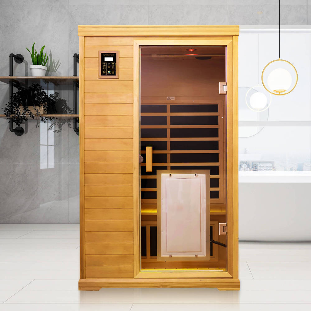 Xmatch Saunas 902C Far Infrared Sauna, Indoor Wooden Dry Sauna Low EMF (Hemlock Wood, 2-Person Standard Size 360 Envolved)