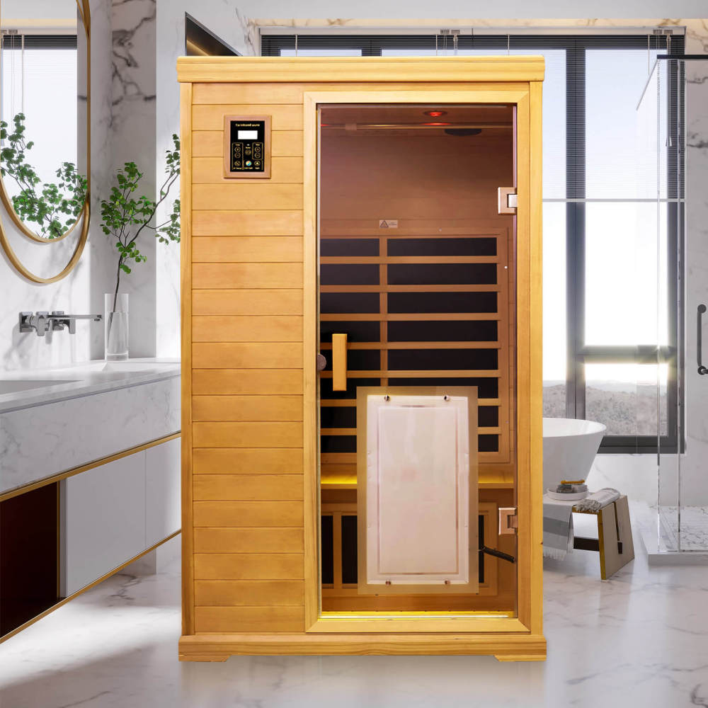 Xmatch Saunas 902C Far Infrared Sauna, Indoor Wooden Dry Sauna Low EMF (Hemlock Wood, 2-Person Standard Size 360 Envolved)