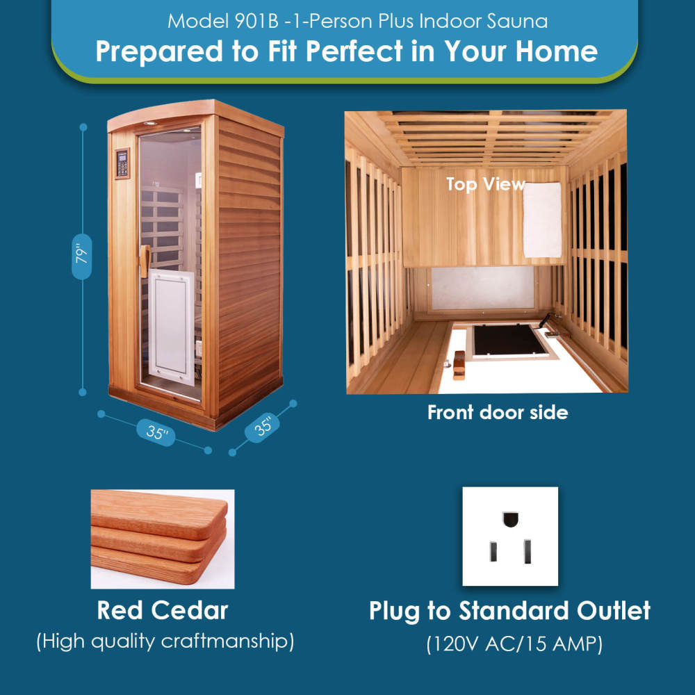 Xmatch Saunas 901B Far Infrared Sauna, Indoor Wooden Dry Sauna (Red Cedar, 1-Person Plus Size 360 Envolved)
