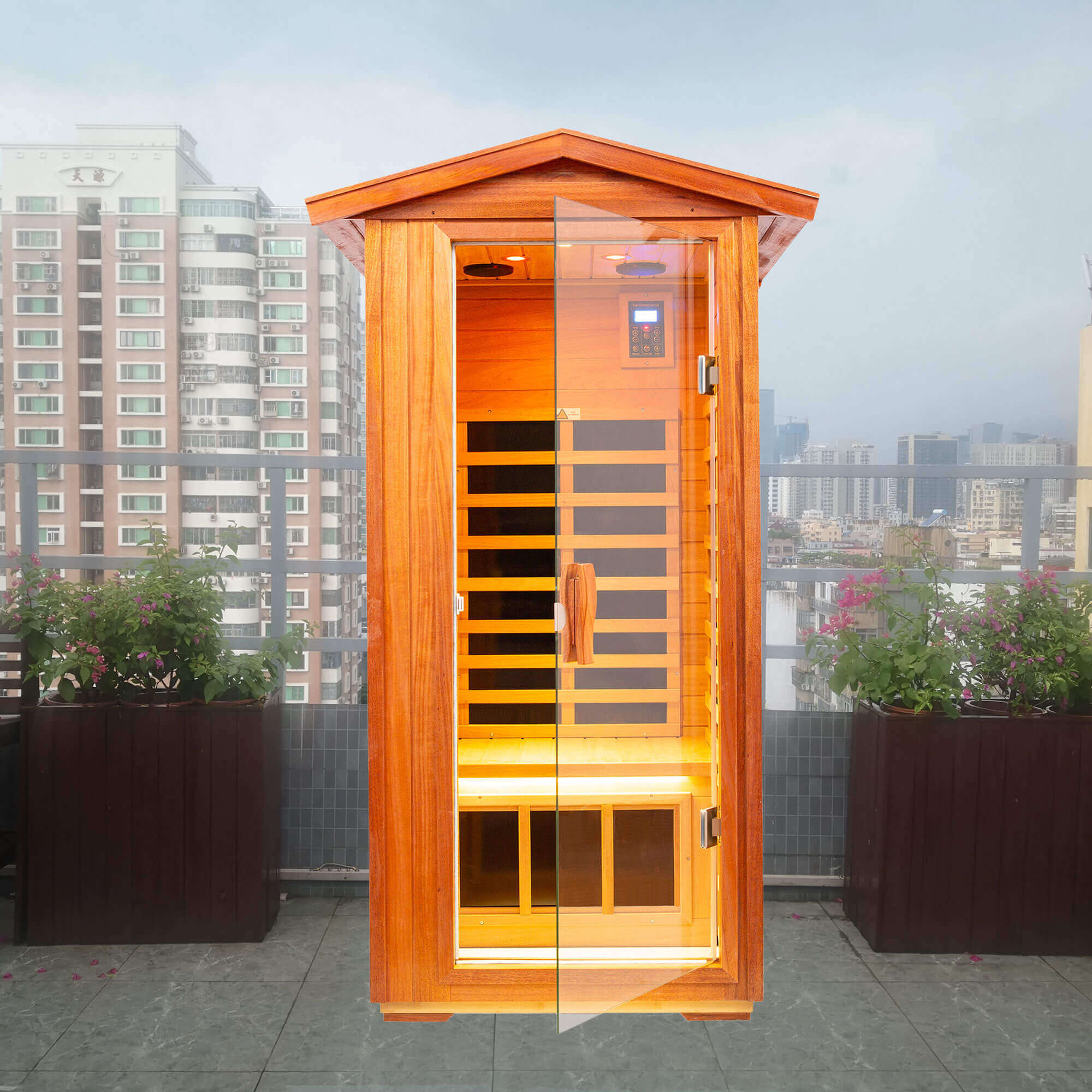 Xmatch Saunas 901V Far Infrared Sauna, Outdoor Wooden Dry Sauna Low EMF (Mahogany Wood, 1-Person Size)