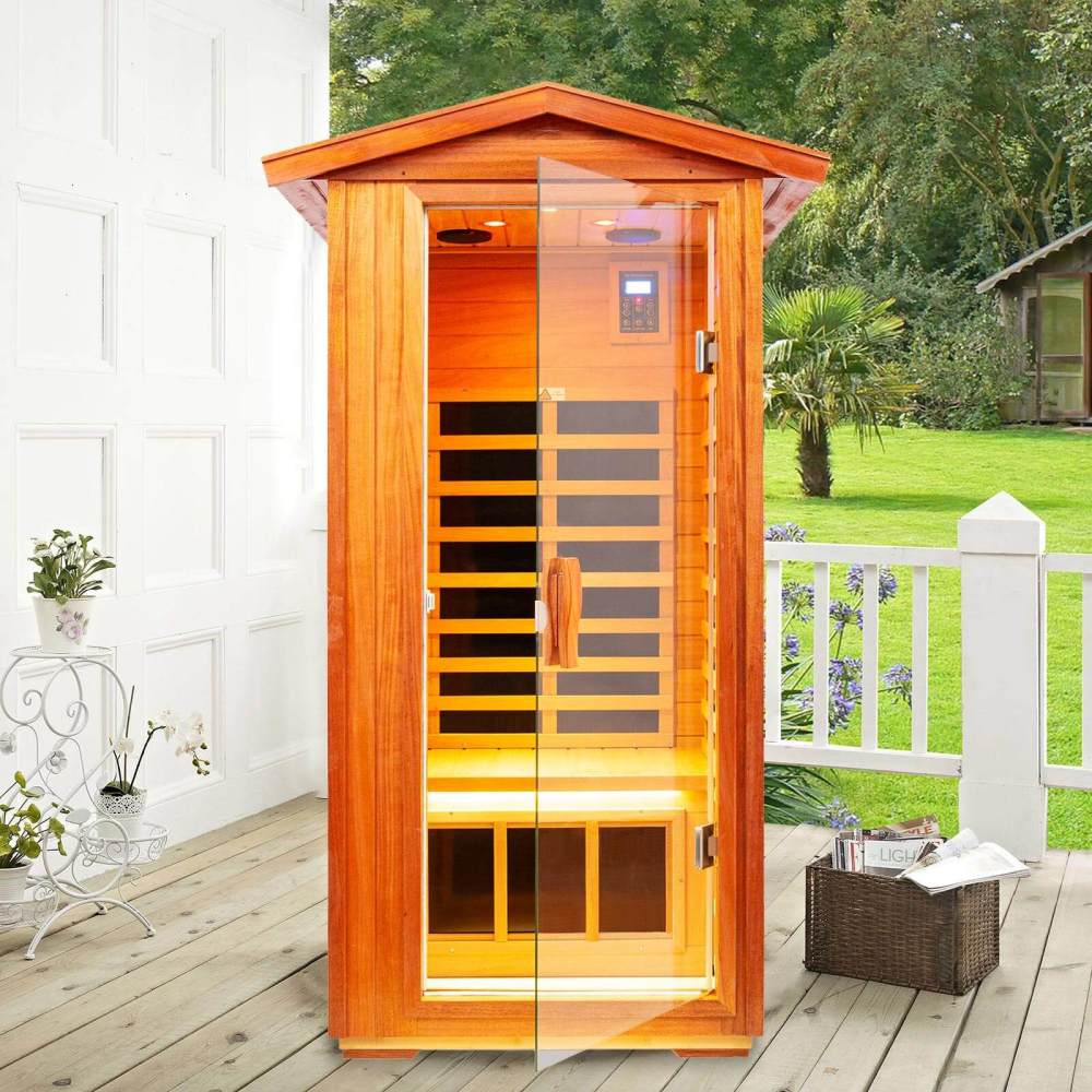 Xmatch Saunas 901V Far Infrared Sauna, Outdoor Wooden Dry Sauna Low EMF (Mahogany Wood, 1-Person Size)