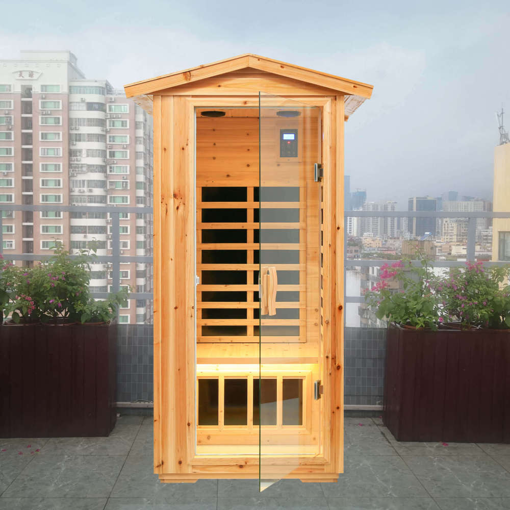 Xmatch Saunas 901V Far Infrared Sauna, Outdoor Wooden Dry Sauna Low EMF (Hemlock Wood, 1-Person Size)