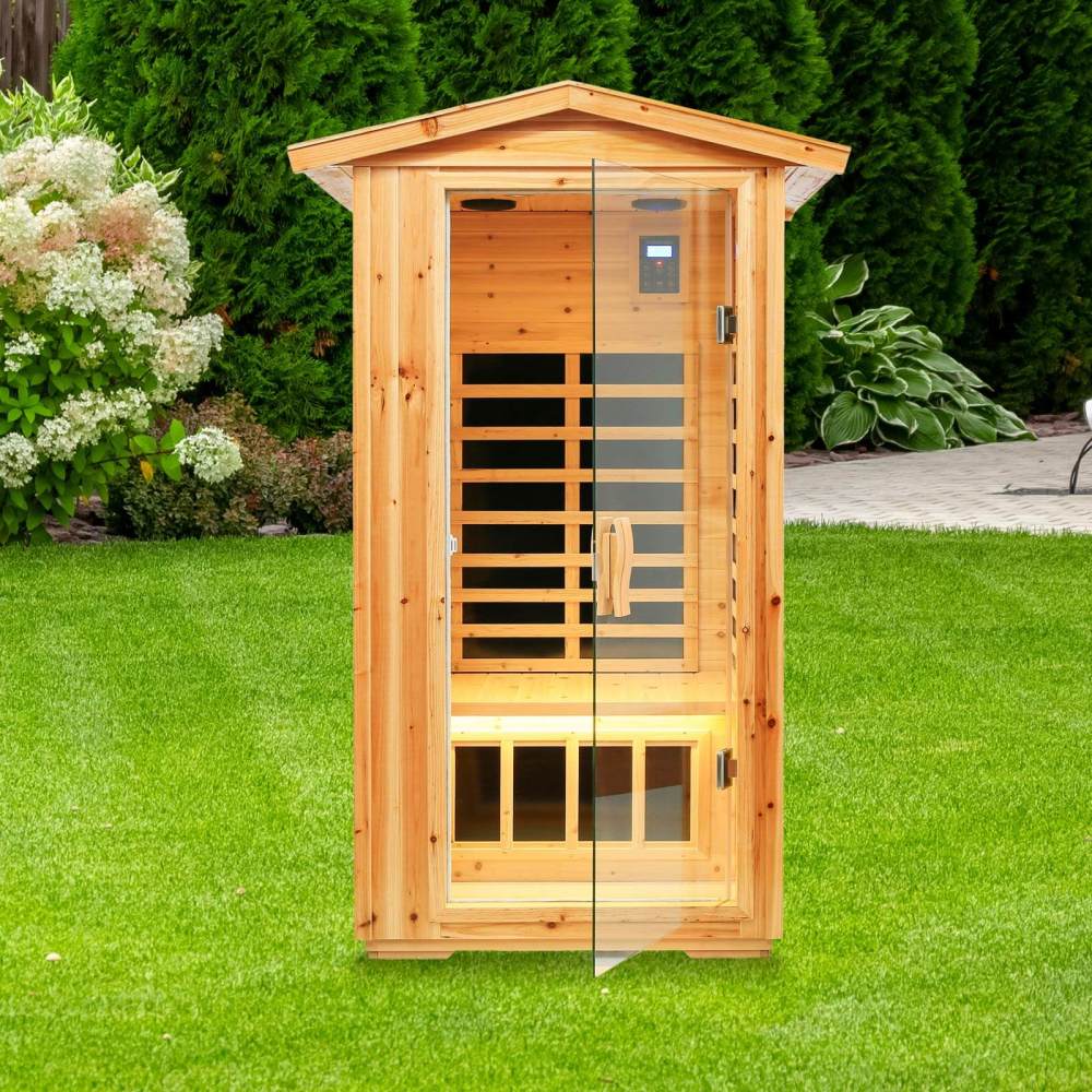 Xmatch Saunas 901V Far Infrared Sauna, Outdoor Wooden Dry Sauna Low EMF (Hemlock Wood, 1-Person Size)