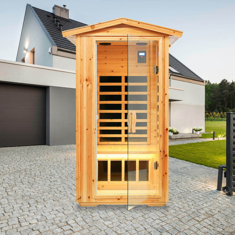 Xmatch Saunas 901V Far Infrared Sauna, Outdoor Wooden Dry Sauna Low EMF (Hemlock Wood, 1-Person Size)