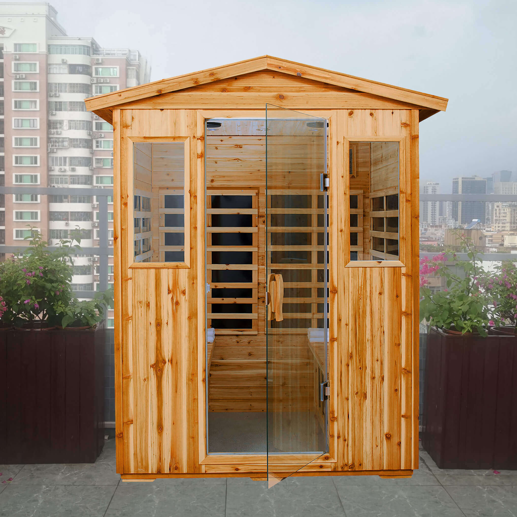 Xmatch Saunas 904V Far Infrared Sauna, Outdoor Wooden Dry Sauna Low EMF (Hemlock Wood, 4-Person Size)