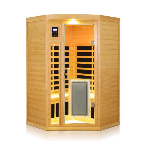 Xmatch Saunas 907B Far Infrared Sauna, Indoor Corner Wooden Dry Sauna Low EMF (Hemlock Wood, 2-3 Person Size 360 Envolved)