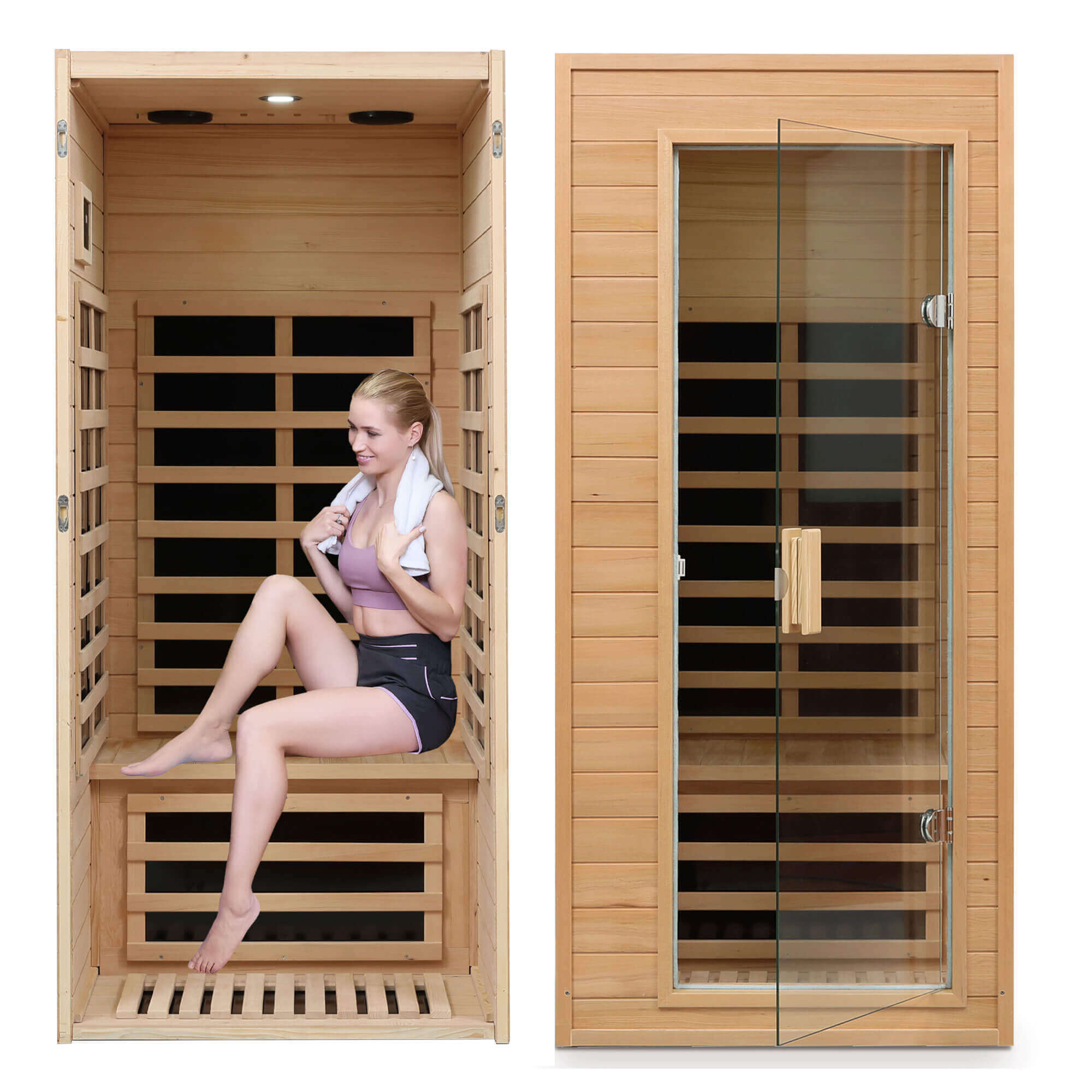 Xmatch Saunas 901G Far Infrared Sauna, Indoor Wooden Dry Sauna Low EMF (Hemlock Wood, 1-Person Size)
