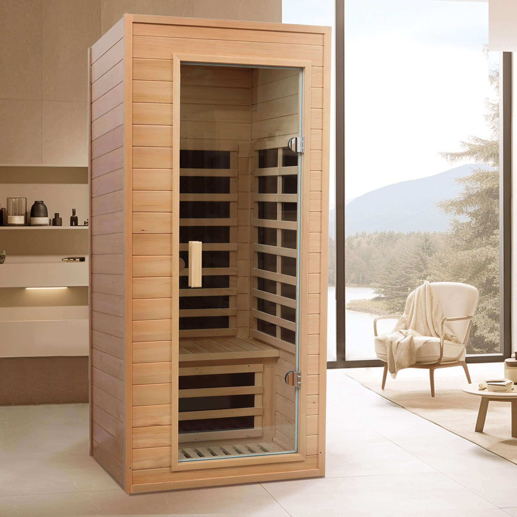 Xmatch Saunas 901G Far Infrared Sauna, Indoor Wooden Dry Sauna Low EMF (Hemlock Wood, 1-Person Size)
