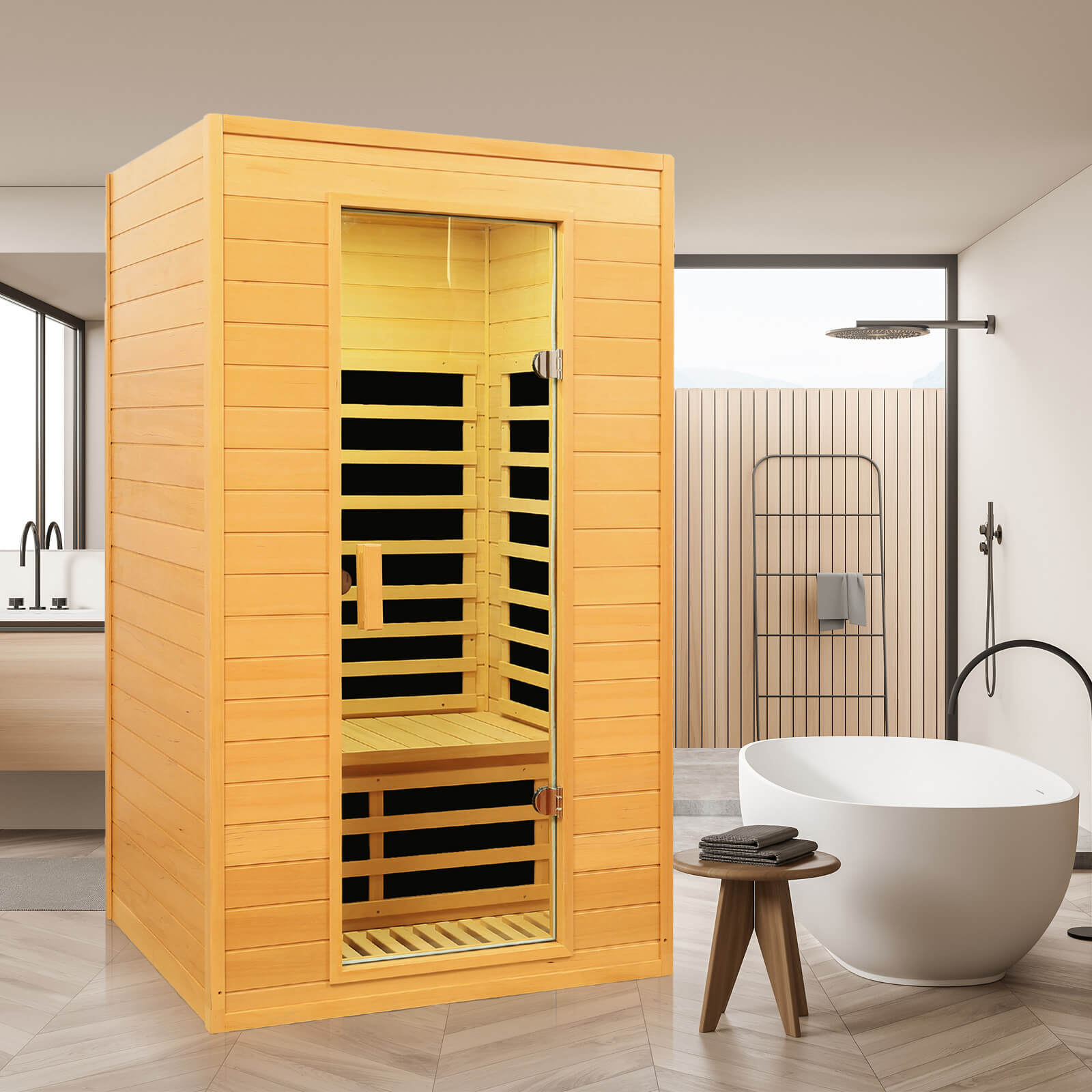 Xmatch Saunas 902G Far Infrared Sauna, Indoor Wooden Dry Sauna Low EMF (Hemlock Wood, 2-Person Size)