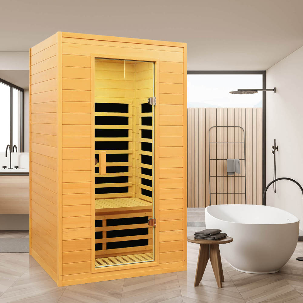 Xmatch Saunas 902G Far Infrared Sauna, Indoor Wooden Dry Sauna Low EMF (Hemlock Wood, 2-Person Size)