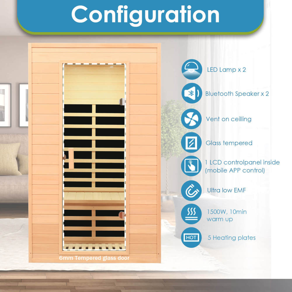 Xmatch Saunas 902G Far Infrared Sauna, Indoor Wooden Dry Sauna Low EMF (Hemlock Wood, 2-Person Size)