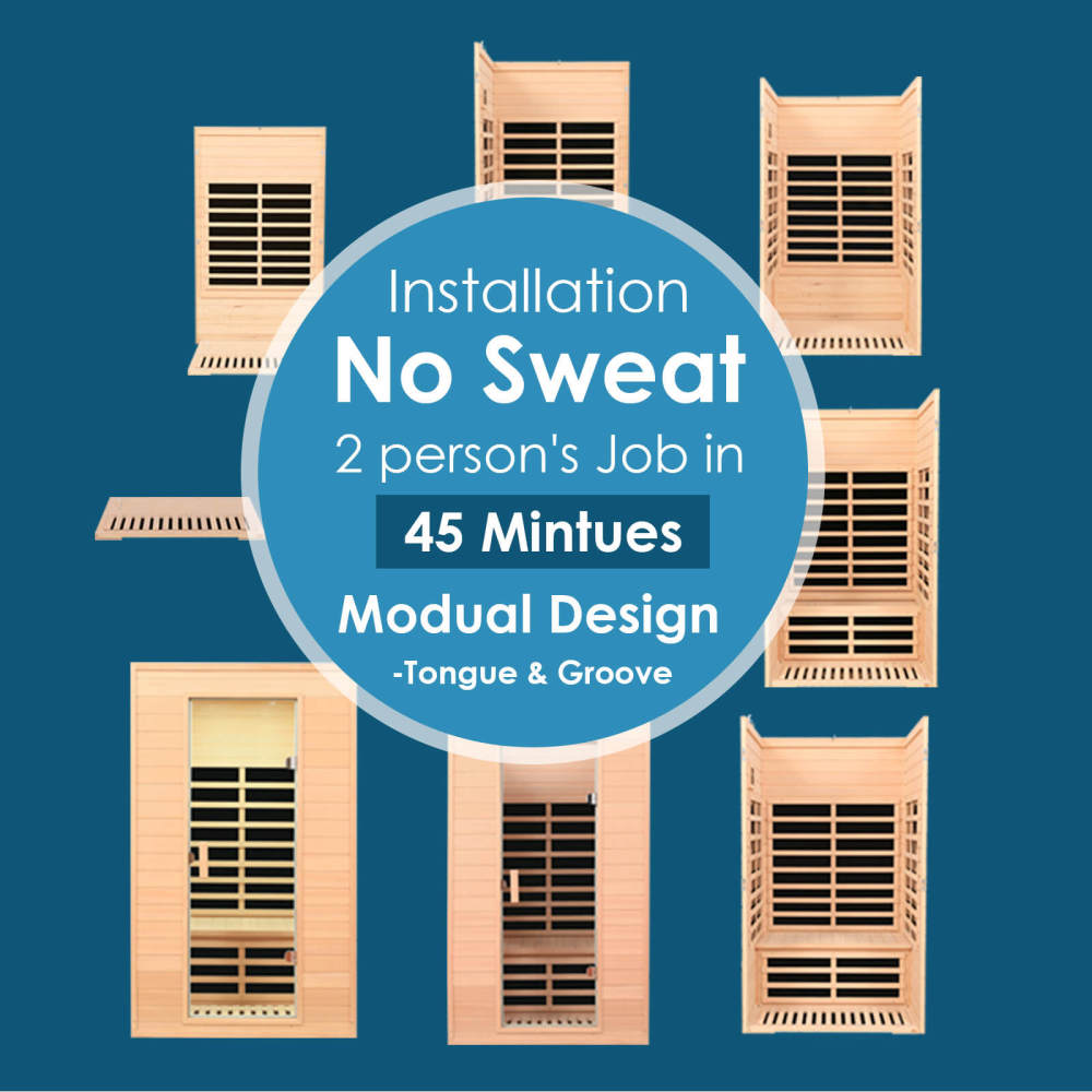 Xmatch Saunas 902G Far Infrared Sauna, Indoor Wooden Dry Sauna Low EMF (Hemlock Wood, 2-Person Size)