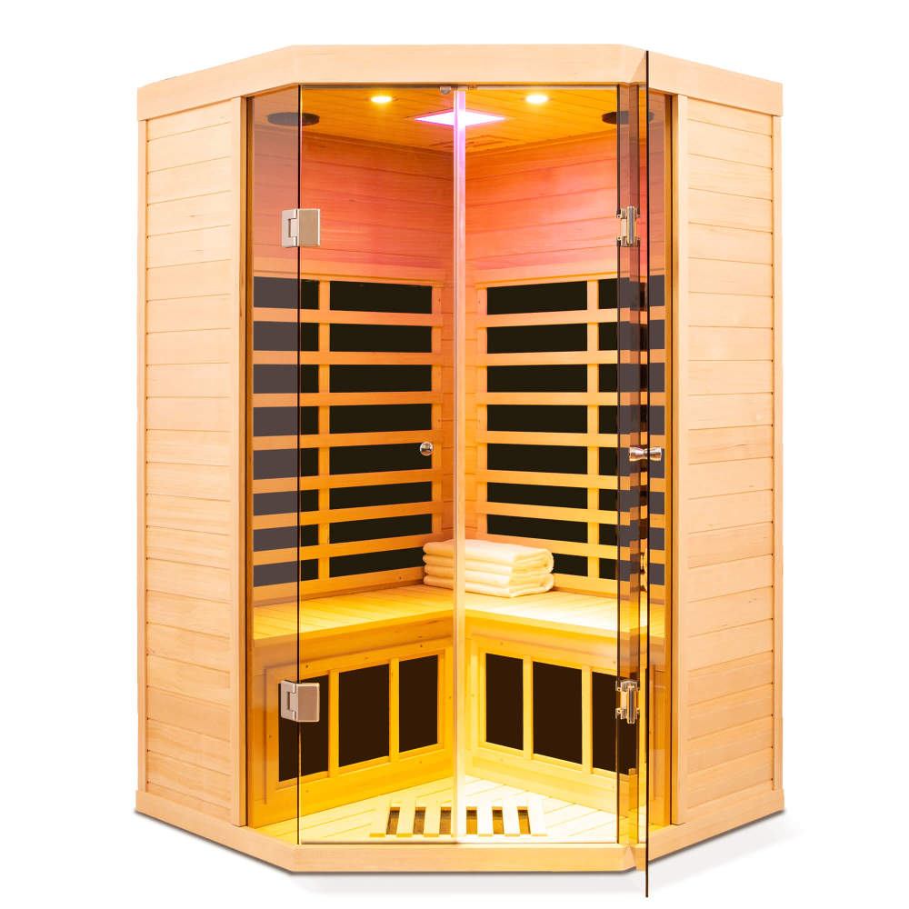 Xmatch Saunas 907S Far Infrared Sauna, Indoor Corner Wooden Dry Sauna Low EMF (Hemlock Wood, 2-3 Person Size)